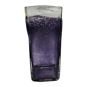 Norcrest Purple Violet Bubbled Art Glass Tall Square Vase Handcrafted Gift